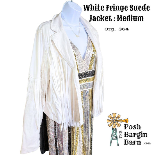 NWOT White Fringe Western Jacket Suede Size Medium