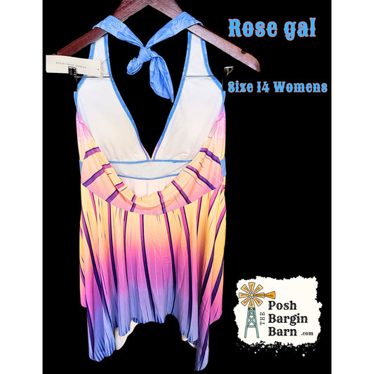 NWT Rose gal Women 14 Colorful Flowing Slimming Halter Style Adjustable Bra Cups