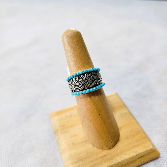 Turquoise Wrapped Western Scroll Band Ring
