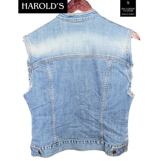 EUC Harold's Sz Small Denim Jean Jacket Cut Off Vest Snap Front 1980s Classic