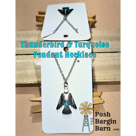 NEW Turquoise Thunderbird Silver tone Necklace