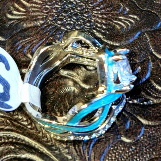 NWT Turquoise 2pc Ring Diamond Western Bridal Princess Cut