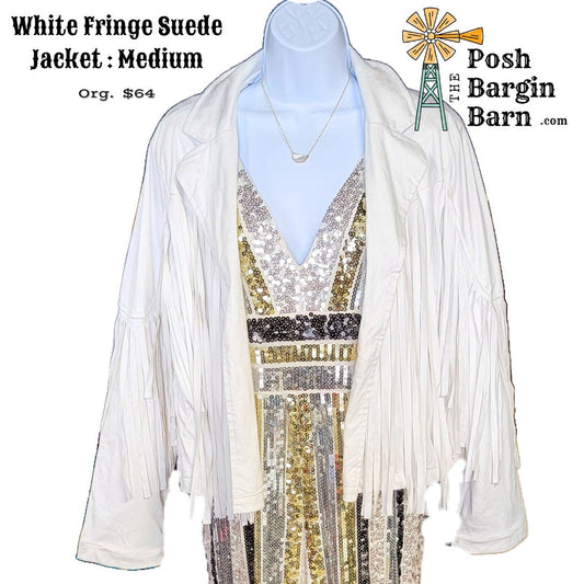 NWOT White Fringe Western Jacket Suede Size Medium