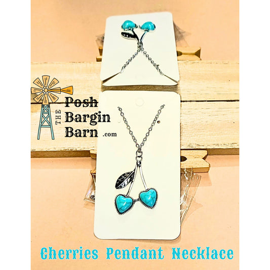 NEW Turquoise Cherries Silvertone Necklace  Western Cowgirl Fashion Jewelry