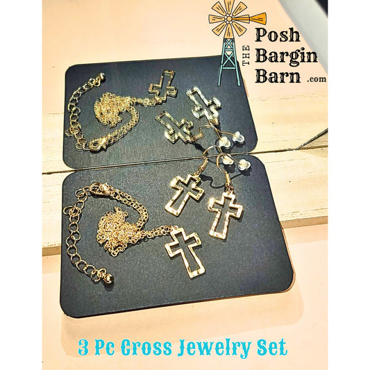 New Gold 3 Pc Jewelry Set Necklace Earrings Boutique Christian Religious