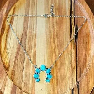 Turquoise Squash Blossom Silvertone Necklace