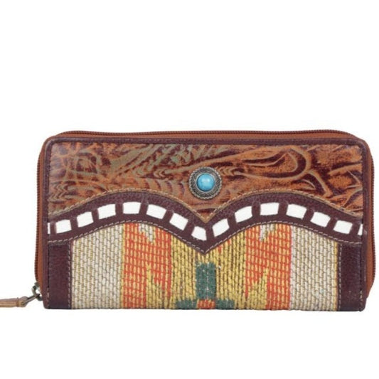 Moneyserv Leather Tooled Wallet Hand Crafted Hide Saddle Blanket Punchy Western