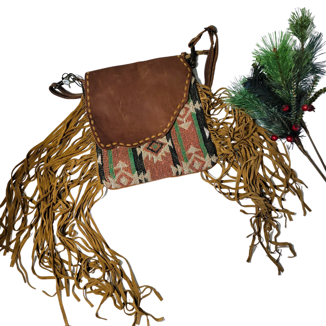 Willow Saddle Blanket Cowhide C/C Tooled Strap Handbag