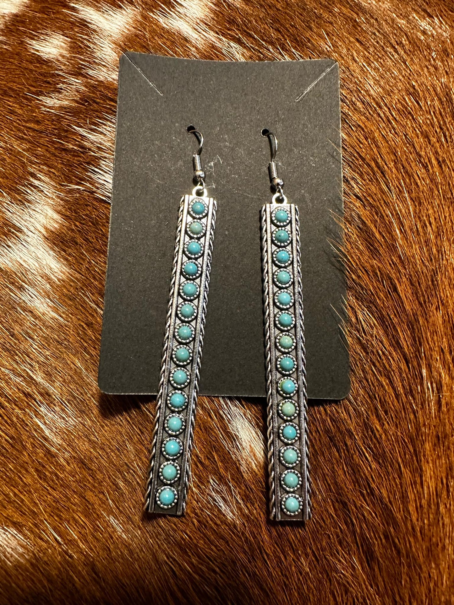 Dangle Silver & Turquoise Beaded Earrings