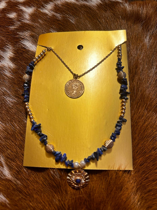 Gold & Blue Multi-Chain Necklace