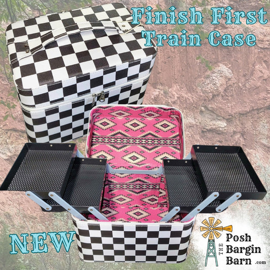 NEW Checkered Flag Race Train Case Make Up Cosmetic Organizer Finish First