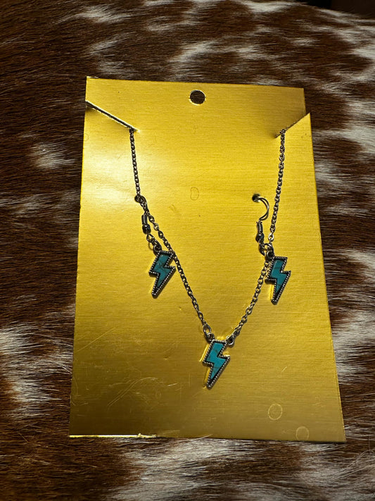 Turquoise Lightning Bolt Necklace & Earrings Set