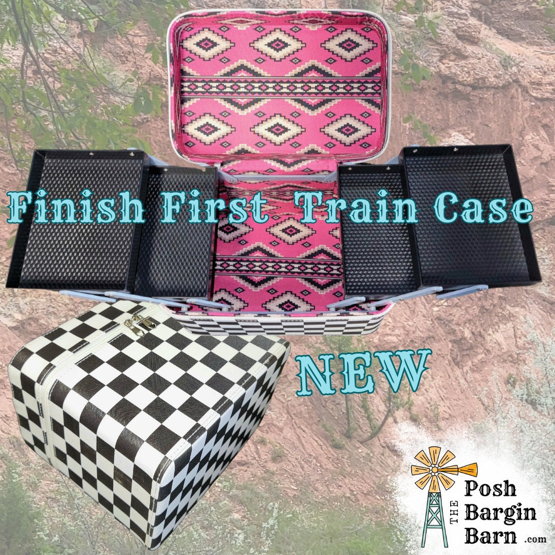 NEW Checkered Flag Race Train Case Make Up Cosmetic Organizer Finish First