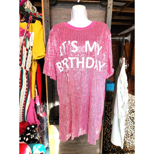 NWT Pink Sequins It's My Birthday Shirt Dress Party night Out Girls Sz SMALL