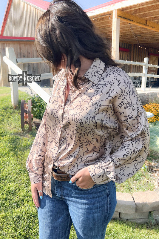 Ride Sally Silky Button Up Western Button Down Long Sleeve