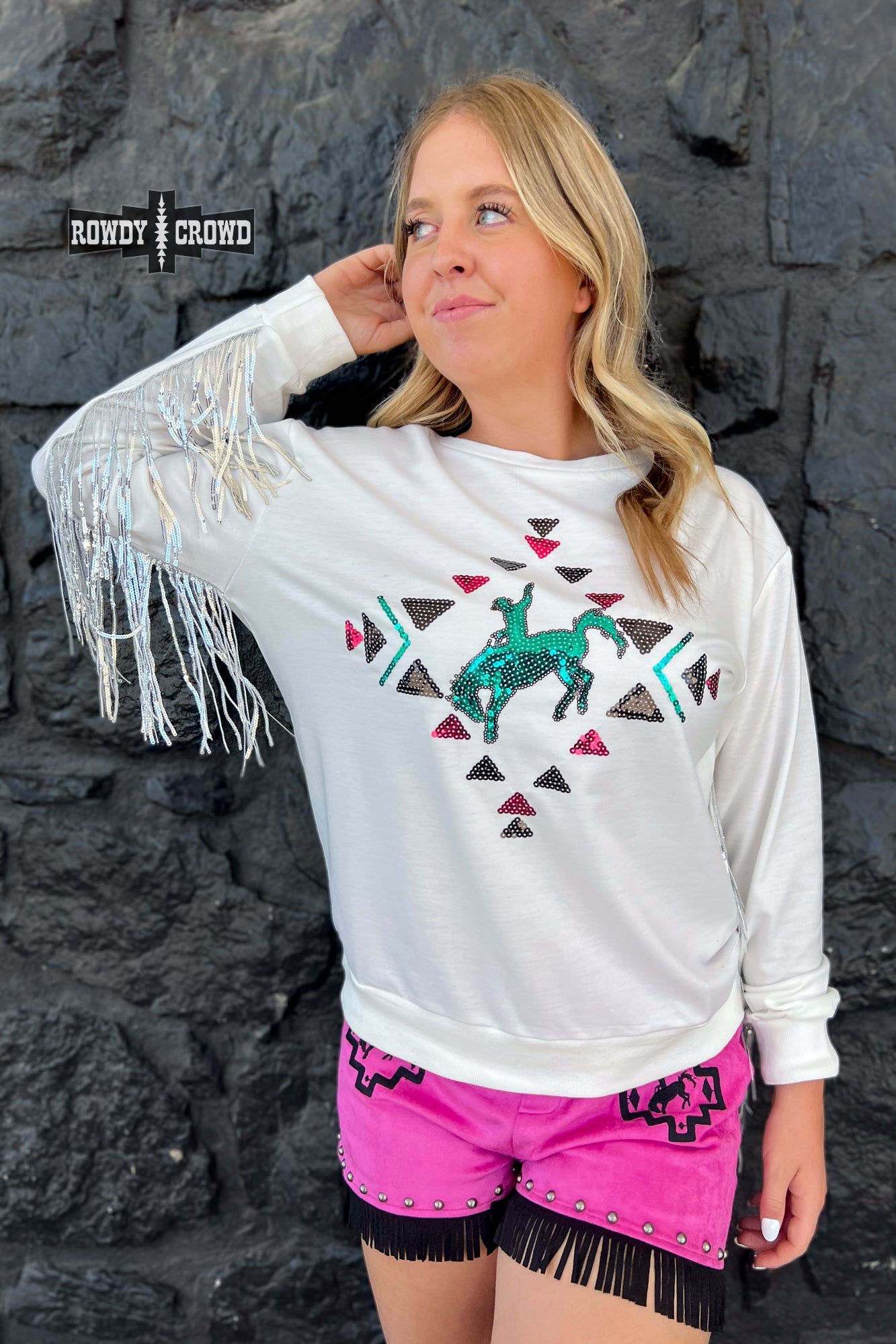 Casanova Sequin Fringe White Sweater