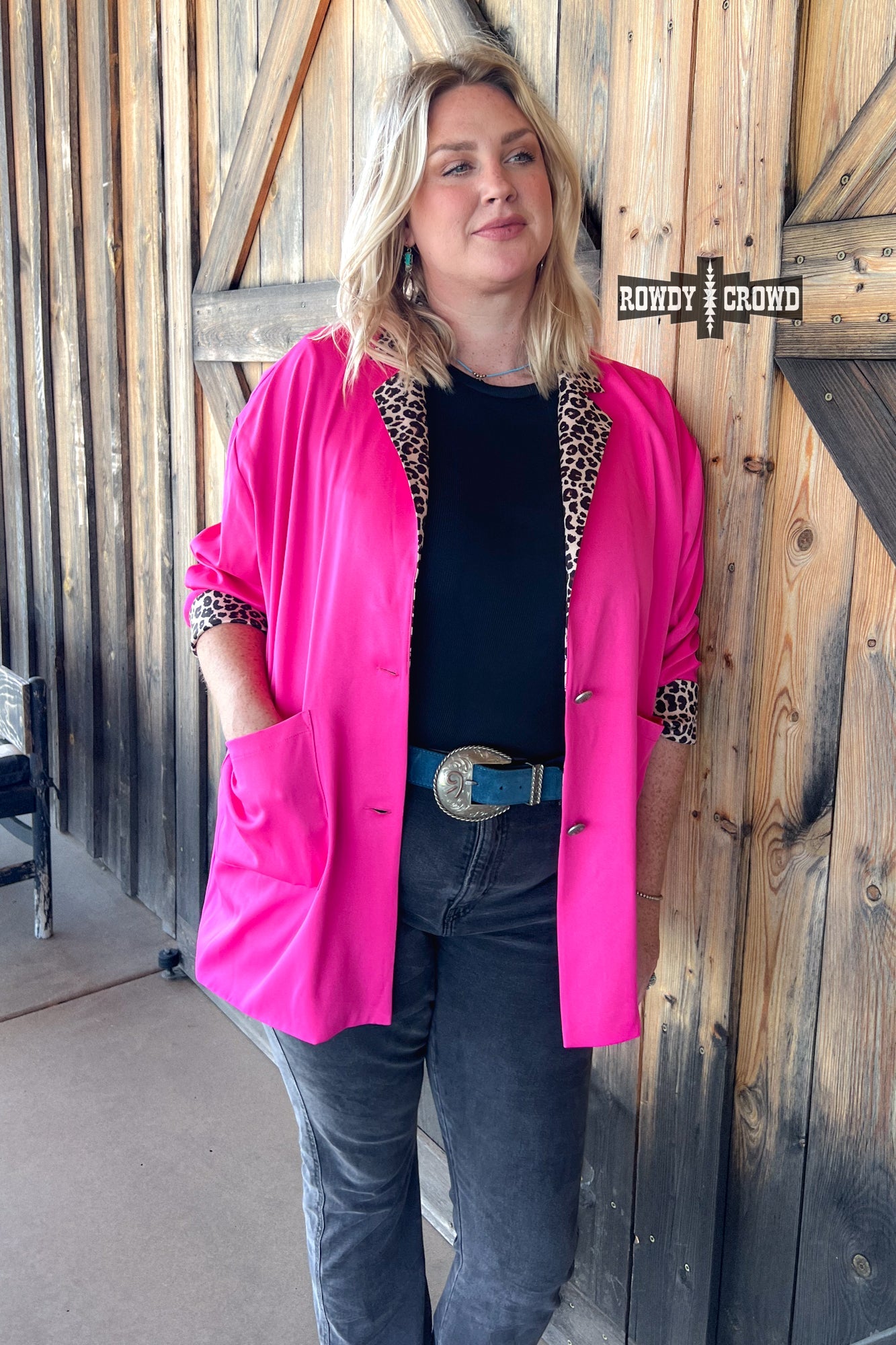 Pink Lady Blazer Leopard Lapel & Cuffs Conchos