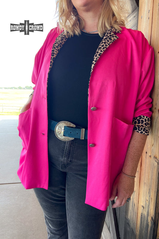 Pink Lady Blazer Leopard Lapel & Cuffs Conchos