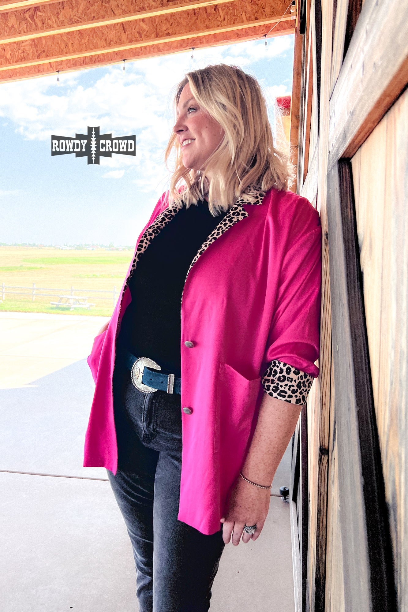 Pink Lady Blazer Leopard Lapel & Cuffs Conchos