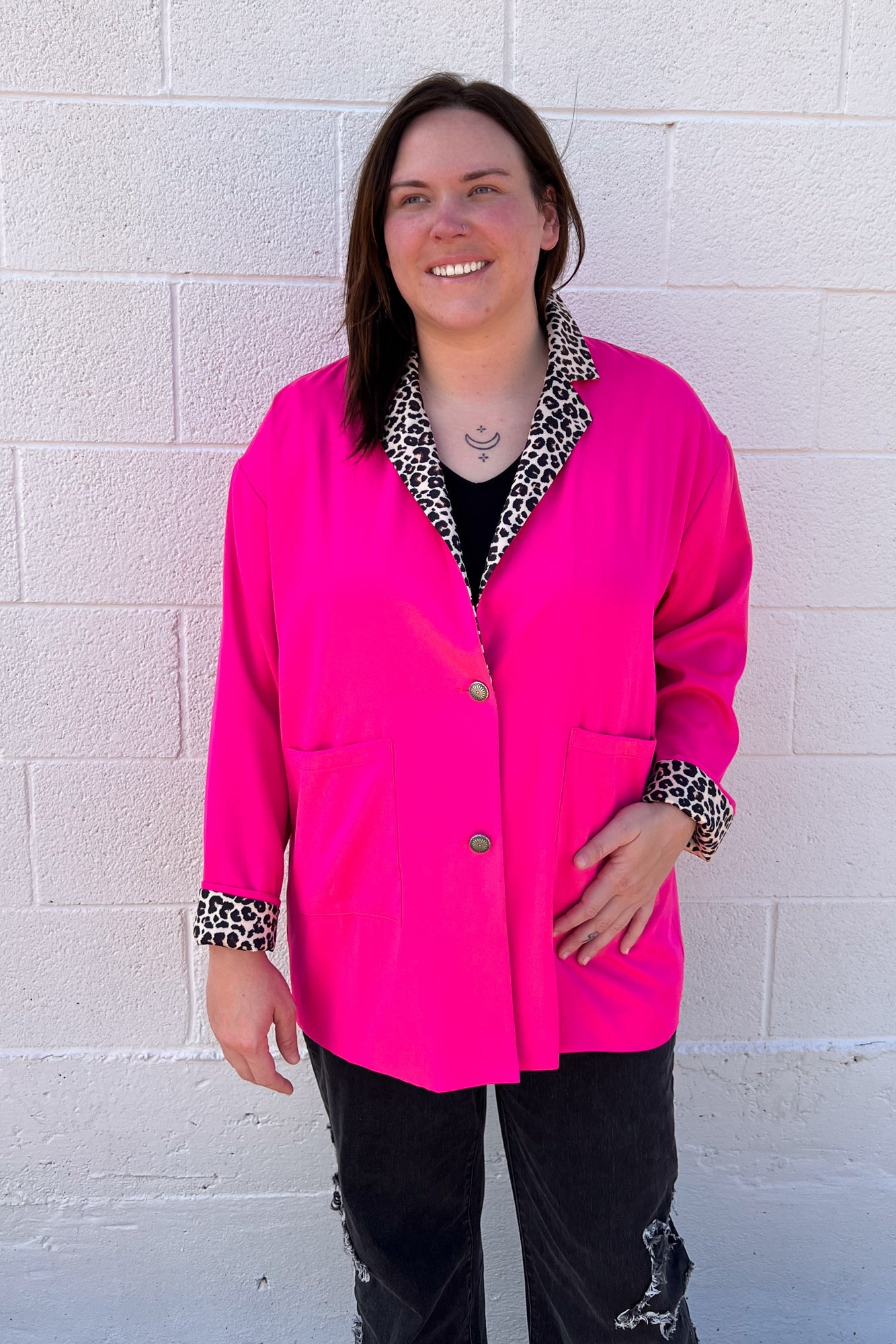 Pink Lady Blazer Leopard Lapel & Cuffs Conchos
