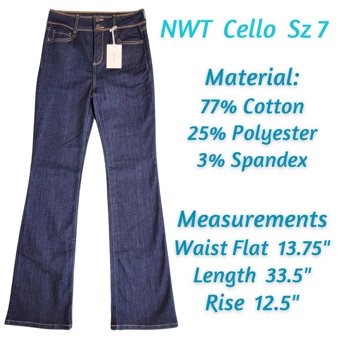 NWT Cello Size 7 High Rise Stretchy Bootcut Dark Wash Boutique Jeans