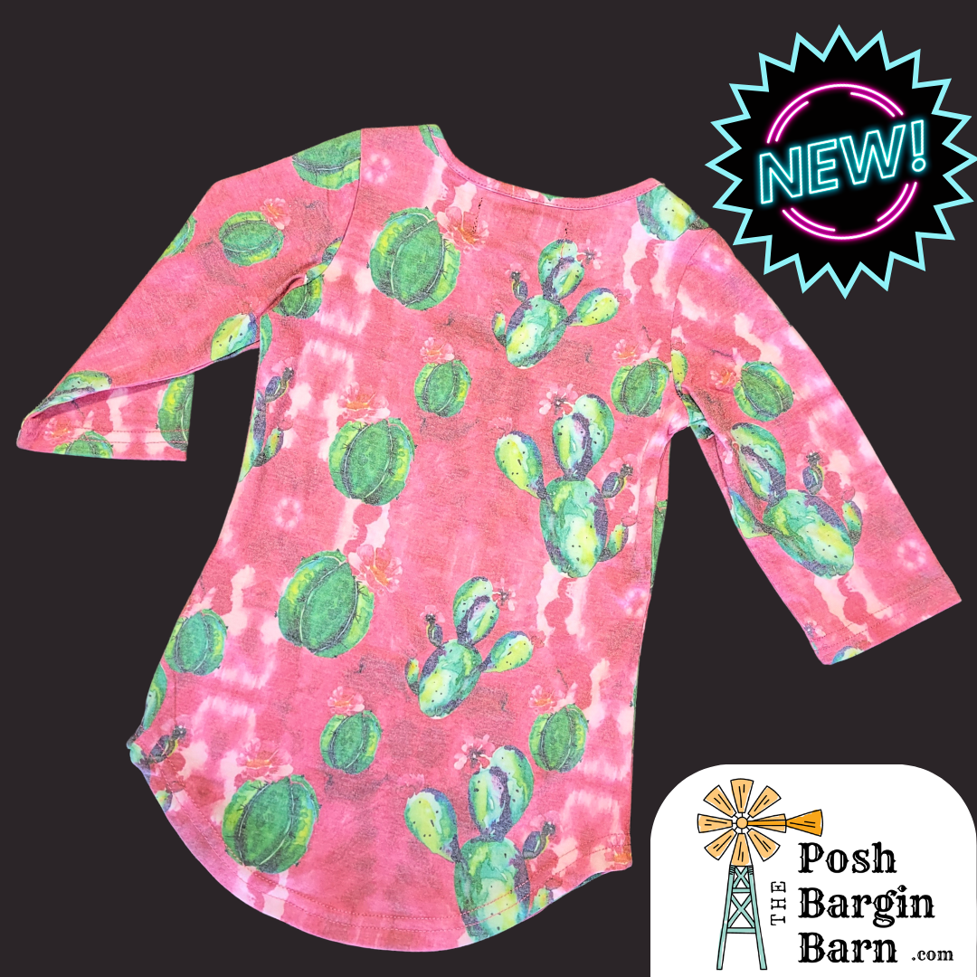 Lucky & Blessed Pink & Cactus Tunic Blouse Girls Tunic