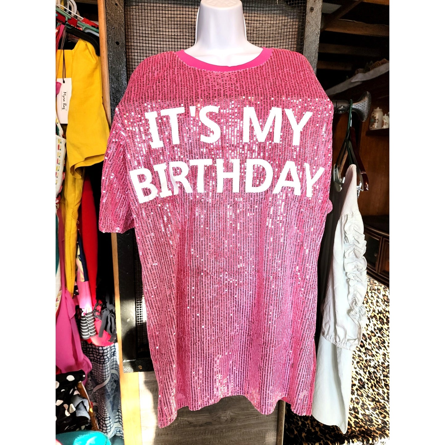 NWT Pink Sequins It's My Birthday Shirt Dress Party night Out Girls Sz SMALL