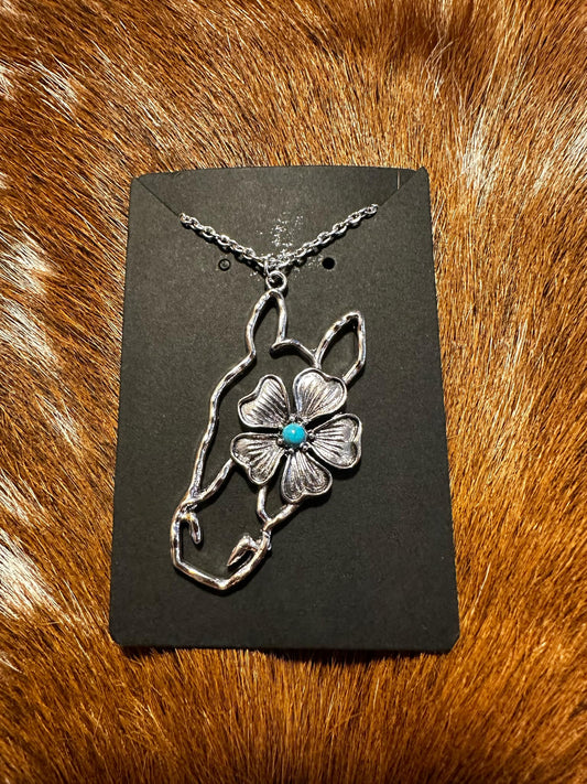 Horse Head with Flower & Turquoise Stone