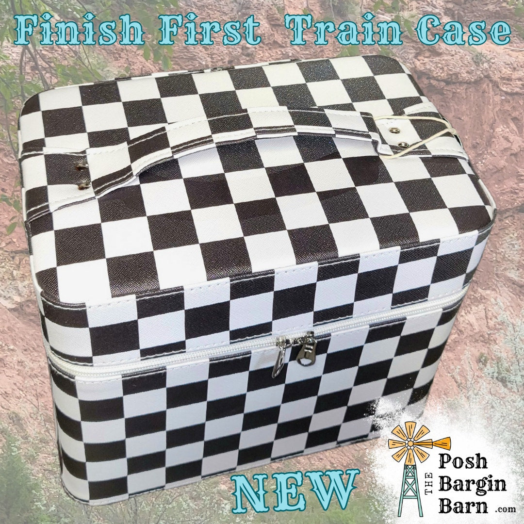 NEW Checkered Flag Race Train Case Make Up Cosmetic Organizer Finish First