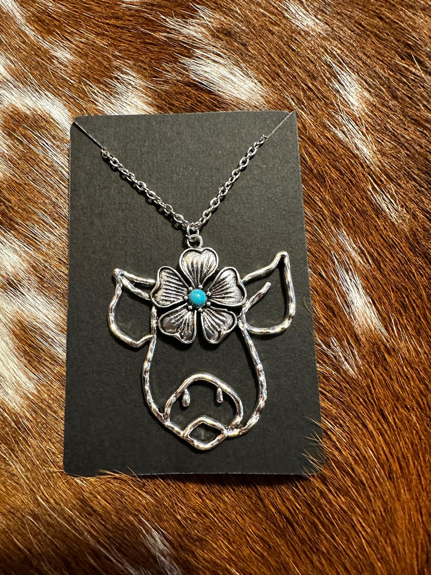 Pig Head with Flower Necklace