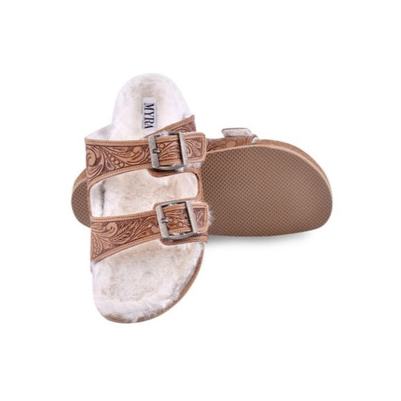 Trail Winder Hand-tooled Fur Comfort Leather Sandals