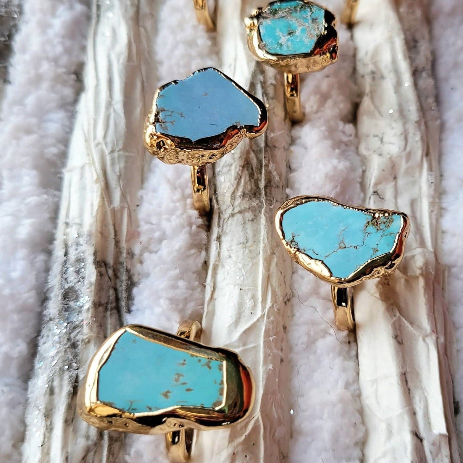 Raw Turquoise Stone in Gold Setting