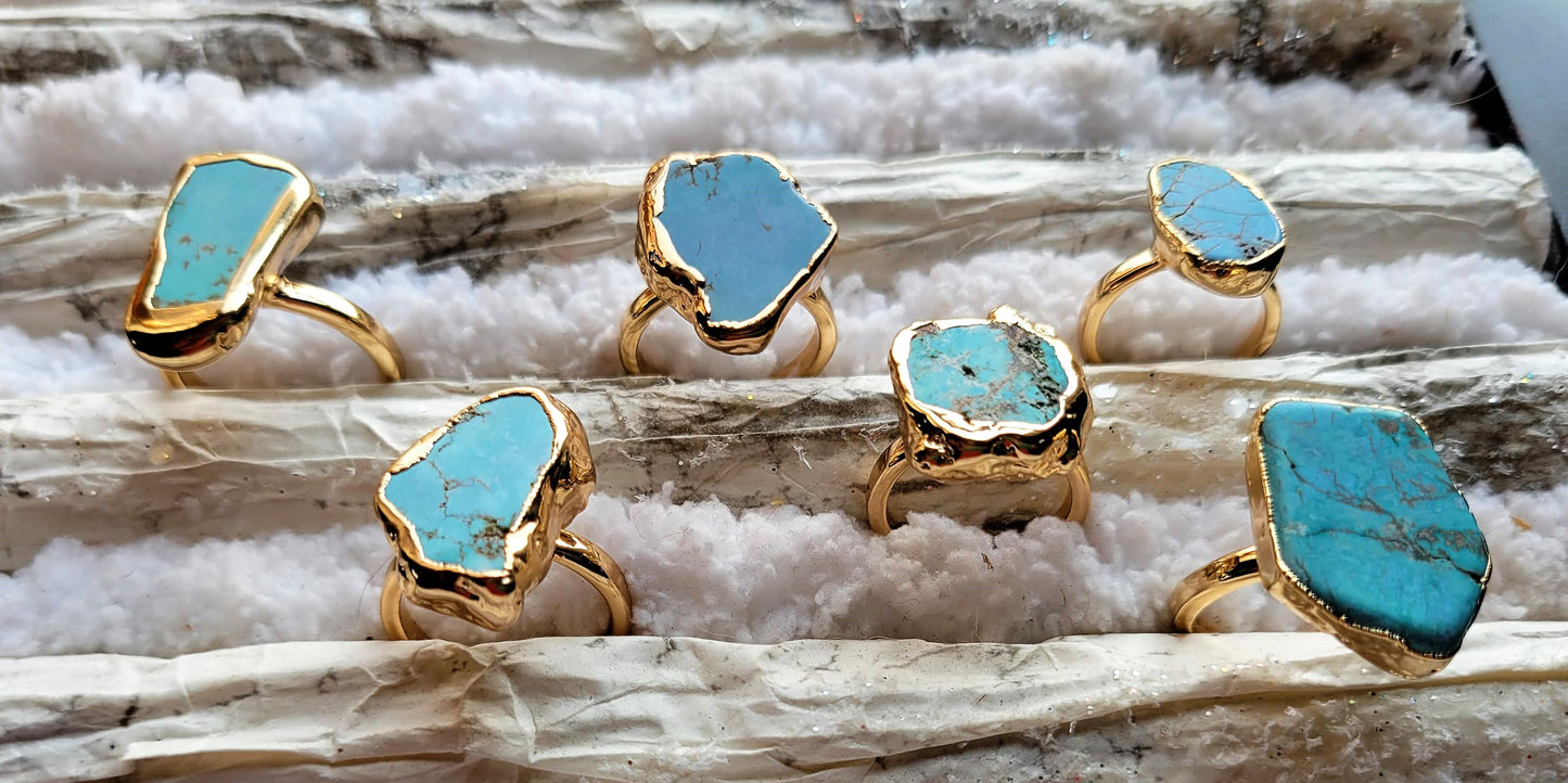 Raw Turquoise Stone in Gold Setting