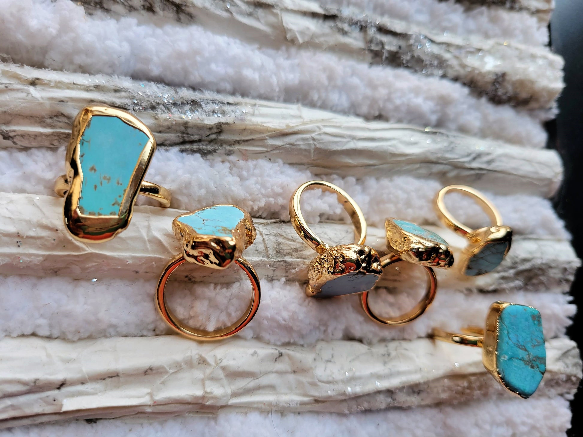 Raw Turquoise Stone in Gold Setting