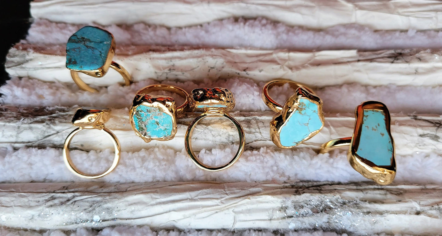 Raw Turquoise Stone in Gold Setting