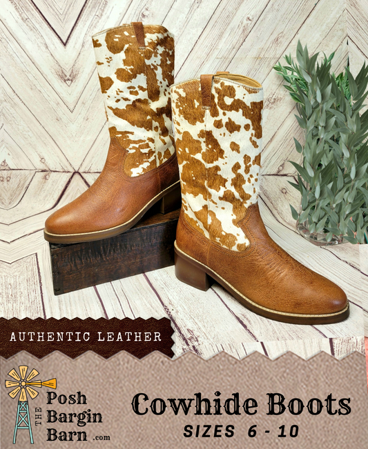 Genuine Cowhide Cowboy Boot Handstitched Sz 6 - 10