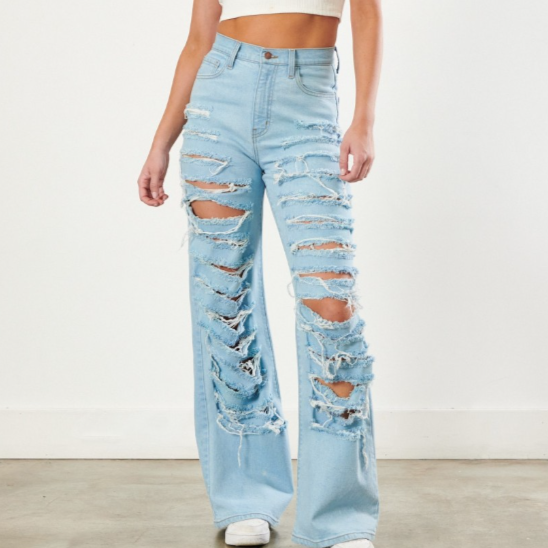 Jackie Distressed Wide Leg Jean Light Wash