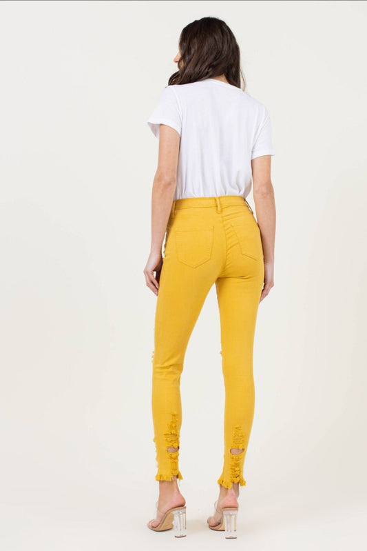 Hot Yellow Distressed Skinny Jeans buy now pay later