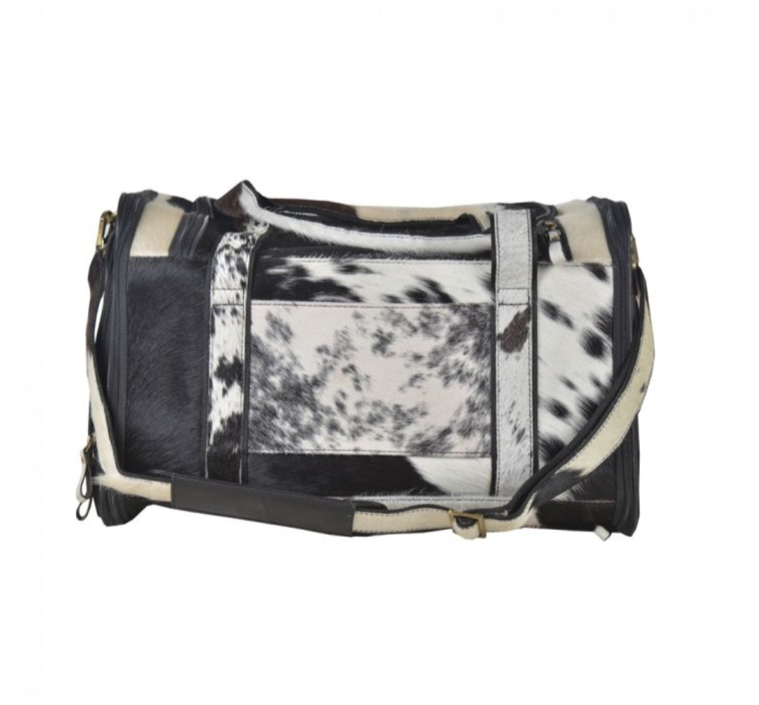 Dog Carrier Canvas & Cowhide Duffle Travel Bag